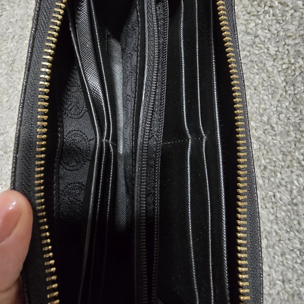 Michael Kors Continental Black and Gold Signature Logo  Zip-Around Wallet